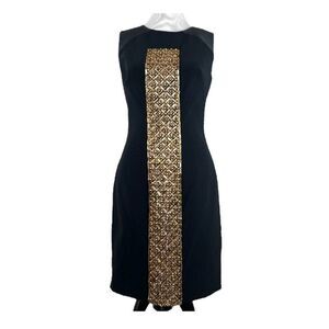 Theia Women's Black Dress with Embellished Gold Beading Size 6